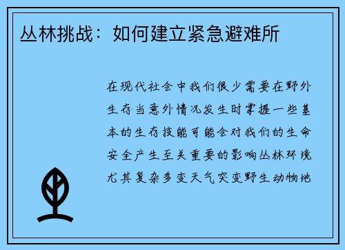 丛林挑战：如何建立紧急避难所